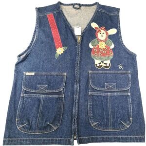 80s VTG Gitano Denim Vest Sz L Womens‎ Easter Handcrafted/Painted Easter Theme